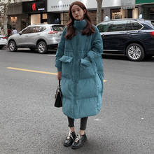 Jaqueta feminina 2021 inverno novo estilo pavão azul cor sólida coreano mais longo solto grosso moda quente acolchoado casaco feminino kq1 2024 - compre barato