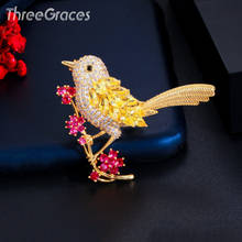 ThreeGraces Exquisite Animal Bird Brooch Pin Women Micro Pave Cubic Zirconia Dubai Gold Color Wedding Jewelry Accessories XZ014 2024 - buy cheap