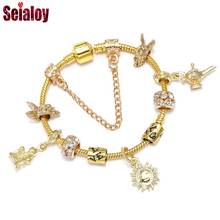 Seialoy pulseira mágica espelhada dourada de castelo com contas, lâmpada de sol, brilhante, pulseiras originais para meninos, braceletes finos para crianças 2024 - compre barato