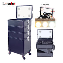 Multi-layer Aluminum frame Cosmetic Case,Dresser Makeup Toolbox with light,Makeup artist Suitcase Box,Trolley Luggage Bag 2024 - buy cheap