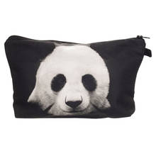 Necessaire feminina portátil com zíper, estojo organizador para maquiagem com estampas 3d black panda bolsa feminina de viagem 2024 - compre barato