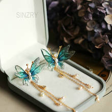 SINZRY Creative jewelry natural  pearl plant epoxy craft butterfly tassel drop earrings summer sweety earrings for female 2024 - buy cheap