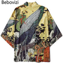 Bebovizi-Kimono japonés con estampado de ballena para hombre y mujer, cárdigan, Yukata, ropa de calle, ropa asiática suelta 2024 - compra barato