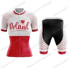 Conjunto de camisa e bermuda feminina, polônia, ciclismo, roupas de verão, bicicleta, roupa para andar de bicicleta, mtb, 2021 2024 - compre barato