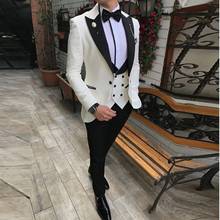 Men Suit 3 Pieces Slim Fit Business Suit Groom Champagne Noble Grey White Tuxedos for Formal Wedding suit (Blazer+Pants+Vest) 2024 - buy cheap