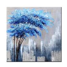Pintura al óleo abstracta de un árbol azul, 100%, pintada A mano, moderna, de gran calidad, sobre lienzo, arte de pared, decoración del hogar hermosa 2024 - compra barato