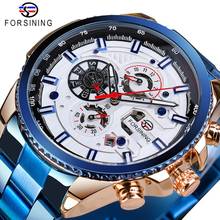 Forsining relógio de pulso masculino, relógio azul de marca multicolor para homens de negócios em aço inoxidável mecânico automático e estiloso 2024 - compre barato