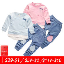 Traje de bebé niño y niña, suéter y pantalones de algodón con bolsillo de letras, traje de dos piezas para bebé, traje informal para bebé 2024 - compra barato