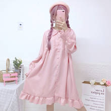 Vestido de manga larga con volantes para mujer, ropa fina de lolita, estilo japonés, dulce y suave, cuello de muñeca, longitud media, primavera 2021 2024 - compra barato