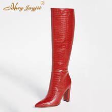 Red Croc Knee High Boots Chunky High Heel Pointed Toe Sexy Ladies Dress Party Shoes Womens Size 12 13 2019 Winter Zipper Luxury 2024 - buy cheap