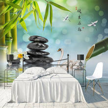 Пользовательские 3D Фото Обои Зеленый бамбук лес галька камень Лебедь большой росписи современный пейзаж настенная живопись гостиная спальня 2024 - купить недорого