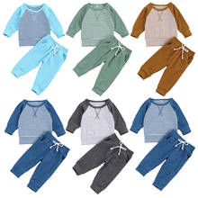 Kawgeett-conjunto de terno com duas peças, de outono, bebê, meninas, meninos, manga longa, com listras, roupa de renda, primavera 2024 - compre barato