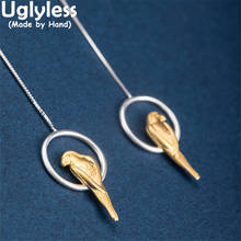 Uglyless-pendientes de plata 925 con diseño de pájaros y loros para mujer, aretes de 12CM de longitud, joyería hecha a mano con diseño de animales 2024 - compra barato