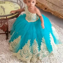 New Flower Girl Dresses With Gold Lace  Girls Pageant Dresses Knot Bow Long Tulle Girls Birthday Party Gowns 2024 - buy cheap