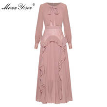 MoaaYina Fashion Designer dress Spring Autumn Women's Dress Long sleeve Lace Pleated Ruffles Chiffon Dresses 2024 - buy cheap