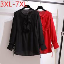 New ladies autumn winter plus size tops for women large blouse long sleeve loose ruffle black chiffon shirt 3XL 4XL 5XL 6XL 7XL 2024 - buy cheap