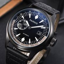 Parnis 46mm Business watch Black stainless case black dial date window leather strap Automatic movement men's watch 2024 - buy cheap