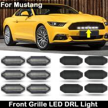 Grade de malha dianteira para 6 peças, lente transparente, led branco, luz diurna drl, para ford mustang 2015 a 2019 2024 - compre barato