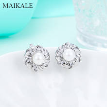 MAIKALE New Fashion Gold/silver Color Small Round Pearl Earrings Cubic Zirconia Stud Earrings for Women Jewelry Simple Gift 2024 - buy cheap
