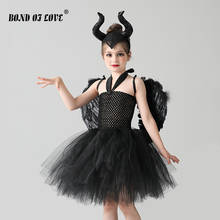 Traje de halloween para crianças preto fada diabo escuro traje meninas tutu vestido com asa e chifres crianças roupas de bruxa 2024 - compre barato