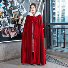 Wine Red Velvet Winter Bridal Wrap Cape Wedding Coat Long Bride Wedding Cloaks Faux Fur Hooded Party Wraps Jacket 2024 - buy cheap