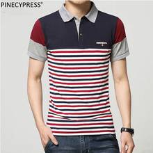 Quality Fashion Cotton Man POLO-shirt Short Sleeve Turn Down Collar Casual Patchwork Stripe Grey Red Blue Men Polo Shirt 2024 - buy cheap