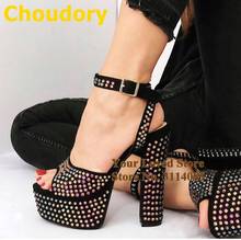 Choudory Black Red Chunky Heel Crystal Sandals Platform Bling Bling Rhinestone Wedding Shoes Buckle Strap Glittering Party Shoes 2024 - buy cheap