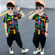 10 12 Years Children Clothing Summer Boys' Tracksuit Color Stitching T-Shirt Outfit Teenage Sport Suit For Boys Clothing Sets 2024 - buy cheap