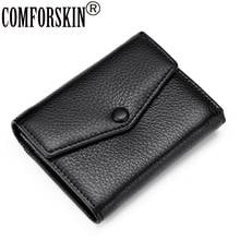 COMFORSKIN Guaranteed Genuine Leather Women Wallet Three-fold Men Card Wallet Luxurious 100% Cowhide Zipper Purse Hot Sales 2024 - buy cheap