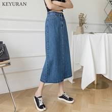 2021 New Summer Long Denim Skirt Women Vintage High Wasit Jeans Skirt Straight A-line Pencil Skirt Female Faldas Largas Verano 2024 - buy cheap