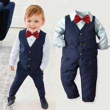 Kid Toddler Boy Bow Vest Formal Suit Party Wedding Clothes Solid Shirt Baby Birthday Gift Children Costume Infant Clothing Set 2024 - buy cheap