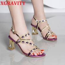 XGRAVITY European American Ladies Fashion High Heel Summer Shoes Elegant Drop Rhinestone Sandals Chunky Ladies Shoes Women B298 2024 - buy cheap