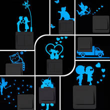 Светильник вой Переключатель стикер мультфильм Светящиеся Настенные наклейки Наклейка для детской комнаты декор флуоресцентный синий кот Арт Наклейка светится в темноте наклейка s 2022 - купить недорого