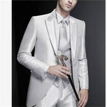 Traje clásico para hombre, ropa de noche masculina ajustada de Noivo Terno, plateado brillante esmoquin de novio, nuevo 2024 - compra barato