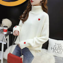 2020 oversize Women Winter Pullover and Knit Jumpers Turtleneck Pull Femme Heart Embroidery Sueter Mujer Winter Pull Sweater 2024 - buy cheap