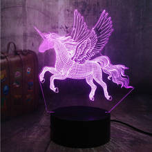 Lámpara LED 3D con forma de unicornio para niños, luz de noche romántica, ilusión de mesa, escritorio, cumpleaños, Navidad, decoración del hogar, novedad 2024 - compra barato