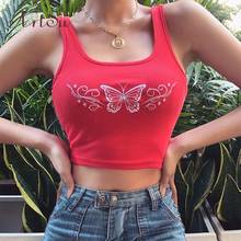 Artsu 2020 Butterfly Embroidery Sleeveless Tank Top Women Red Casual Skinny Crop Tops Tees Streetwear Summer Mini Vest AS41166 2024 - buy cheap