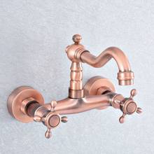 Antique Red Copper Dual Cross Handles Wall Mounted Hot & Cold Bathroom Kitchen Basin Sink Swivel Faucet Mixer Tap zsf862 2024 - buy cheap