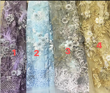 Top quality 5 color embroidered net lace fabric with 3D flower JOY-22901 beaded african tulle lace fabric for wedding dress 2024 - buy cheap