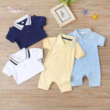 2020 Toddler Baby Boy Gentle Man Rompers Summer Short Sleeve Solid Cotton Turn Out Neck Formal Outfit 0-9M New Born Baby Items 2024 - buy cheap