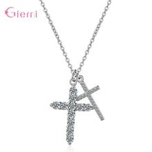 Genuine 925 Sterling Silver Shining Crystal Necklace 2 Crossing Pendant Chain Necklace For Women Fine Jewelry New Collar 2024 - buy cheap