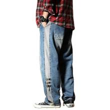 New Fashion Side Stripe Jeans Me Casual Denim Pants Straight Loose Baggy Trousers Streetwear Hiphop Harem Jeans Male Clothing 2024 - buy cheap