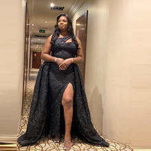 Elegant Black Prom Dresses Aso Ebi Style One   Shoulder Front Slit With Train Lace Evening Gowns 2021   Custom Made 2024 - buy cheap