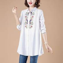 Plus Size Women Long Sleeve Shirt New 2020 Autumn Korean Style Vintage Floral Embroidery Female Casual Long Tops Shirts P1415 2024 - compra barato