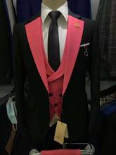 Terno masculino para negócios, preto, rosa, slim fit, padrinho, casamento, smoking, traje para homens, blazer, colete com calças, novo, 2021 2024 - compre barato