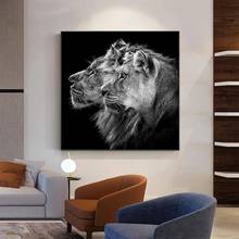 Preto branco leão selvagem casal arte pintura da lona animais selvagens posters e cópias parede arte imagem para sala de estar decoração casa 2024 - compre barato