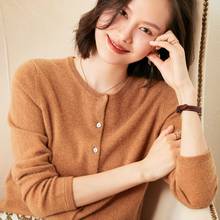 O-neck Women Cardigans 100% Pure Goat Cashmere Knitted Jumpers 6Colors Soft and Warm Winter Sweaters Female Long sleeve Knitwear 2024 - buy cheap