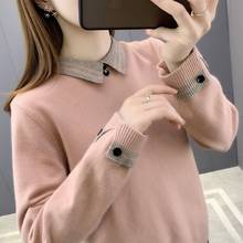 Spring Autumn Fall Womens Fashion Lapel Sweater Long-Sleeve Casual Loose Wild Knitted Pullovers Female Knitwear Tops Jumper Full 2024 - buy cheap