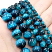 Piedra Natural de ágatas de ojo de tigre azul, cuentas redondas de 4, 6, 8, 10, 12 MM, tamaño a elegir para la fabricación de joyas, pulsera, collar, Material DIY 2024 - compra barato