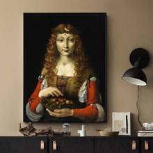Menina com cerejas arte pintura em tela reprodução por itália famoso artista poster impressão arte da parede imagem da sala de estar decoração 2024 - compre barato